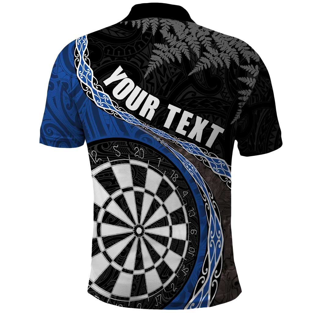 Personalised New Zealand Darts Polo Shirt Koru Tribal Tattoo and Silver Fern Maori Pattern Blue Color