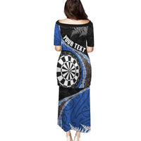 Personalised New Zealand Darts Puletasi Koru Tribal Tattoo and Silver Fern Maori Pattern Blue Color LT03 - Polynesian Pride