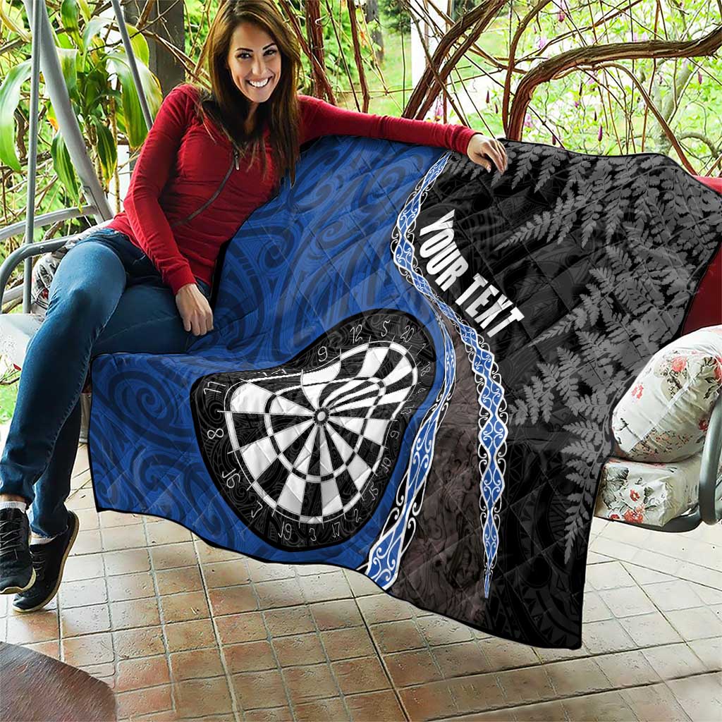 Personalised New Zealand Darts Quilt Koru Tribal Tattoo and Silver Fern Maori Pattern Blue Color LT03 - Polynesian Pride