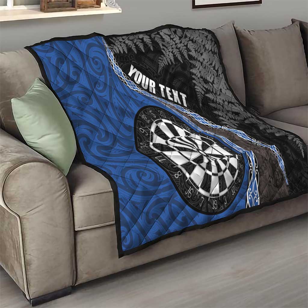 Personalised New Zealand Darts Quilt Koru Tribal Tattoo and Silver Fern Maori Pattern Blue Color LT03 - Polynesian Pride