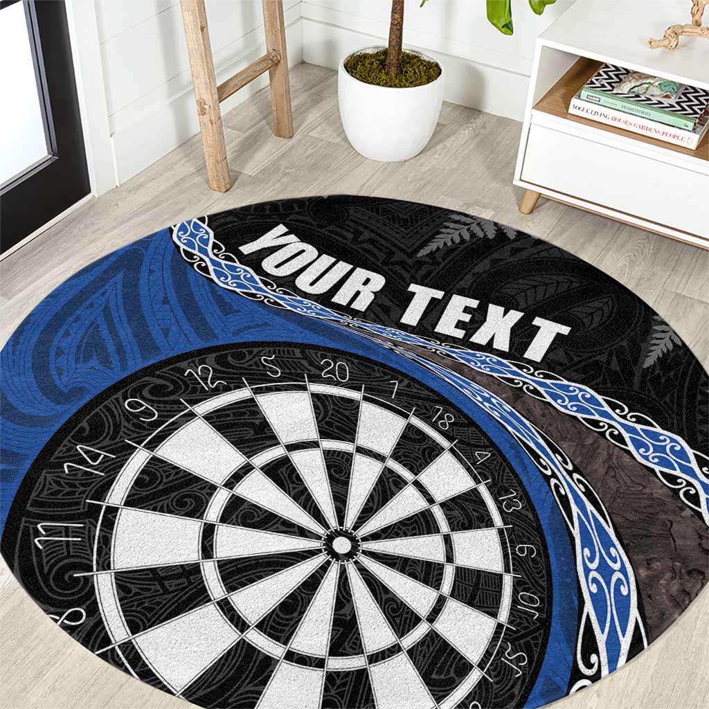 Personalised New Zealand Darts Round Carpet Koru Tribal Tattoo and Silver Fern Maori Pattern Blue Color