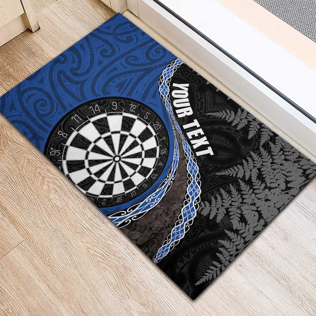 Personalised New Zealand Darts Rubber Doormat Koru Tribal Tattoo and Silver Fern Maori Pattern Blue Color LT03 - Polynesian Pride