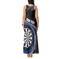 Personalised New Zealand Darts Tank Maxi Dress Koru Tribal Tattoo and Silver Fern Maori Pattern Blue Color