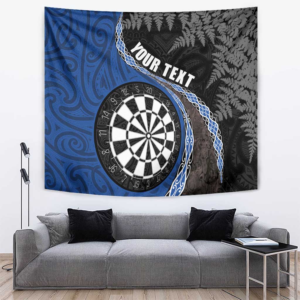 Personalised New Zealand Darts Tapestry Koru Tribal Tattoo and Silver Fern Maori Pattern Blue Color LT03 Blue - Polynesian Pride