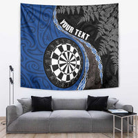Personalised New Zealand Darts Tapestry Koru Tribal Tattoo and Silver Fern Maori Pattern Blue Color LT03 Blue - Polynesian Pride