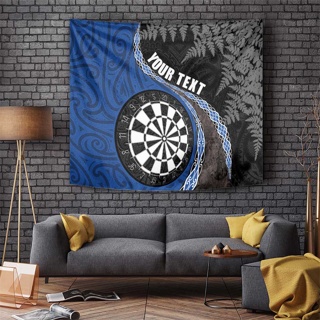 Personalised New Zealand Darts Tapestry Koru Tribal Tattoo and Silver Fern Maori Pattern Blue Color LT03 - Polynesian Pride