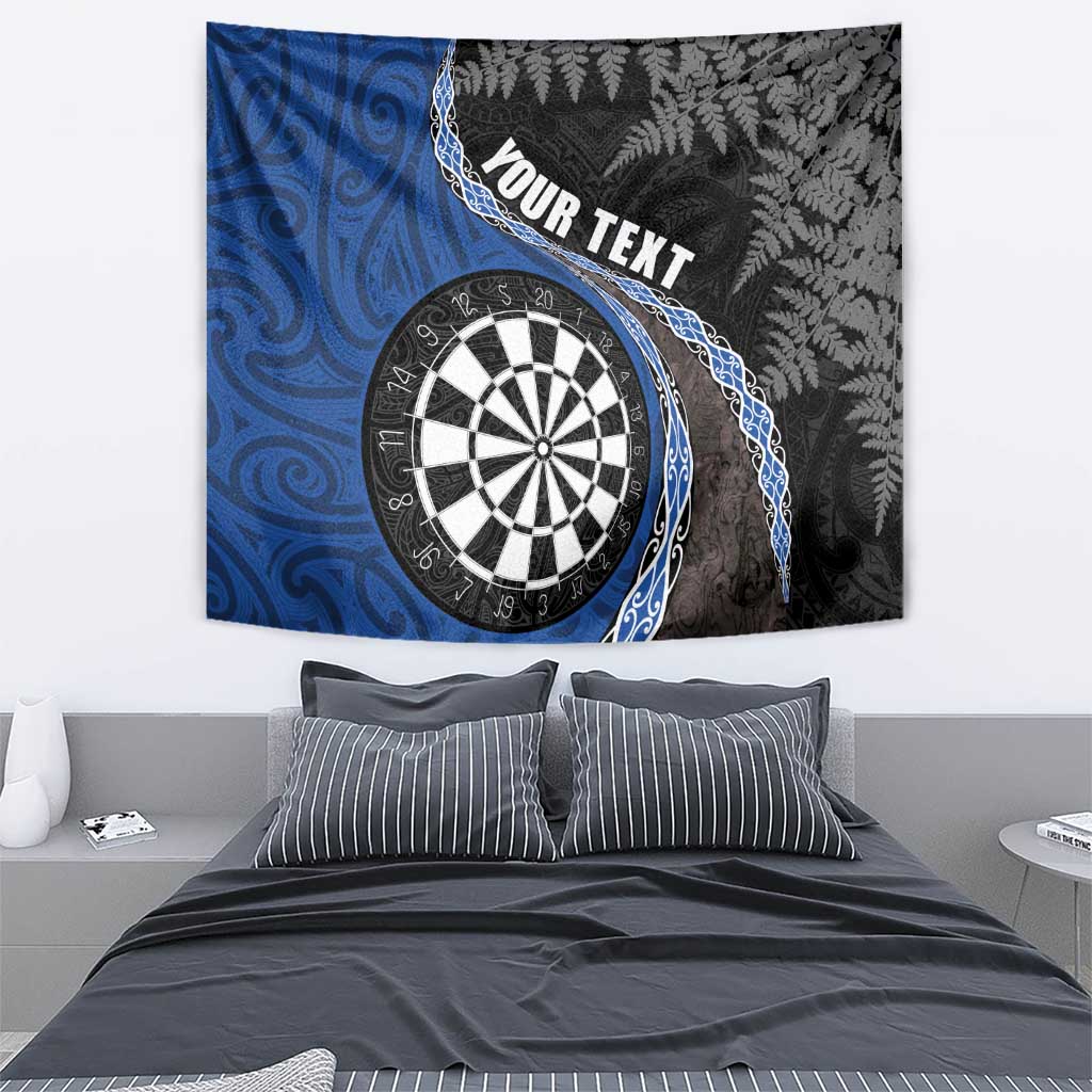 Personalised New Zealand Darts Tapestry Koru Tribal Tattoo and Silver Fern Maori Pattern Blue Color LT03 - Polynesian Pride