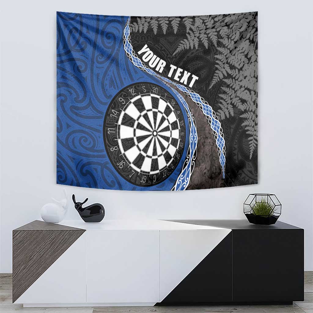 Personalised New Zealand Darts Tapestry Koru Tribal Tattoo and Silver Fern Maori Pattern Blue Color LT03 - Polynesian Pride