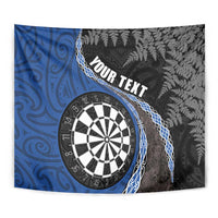 Personalised New Zealand Darts Tapestry Koru Tribal Tattoo and Silver Fern Maori Pattern Blue Color LT03 - Polynesian Pride