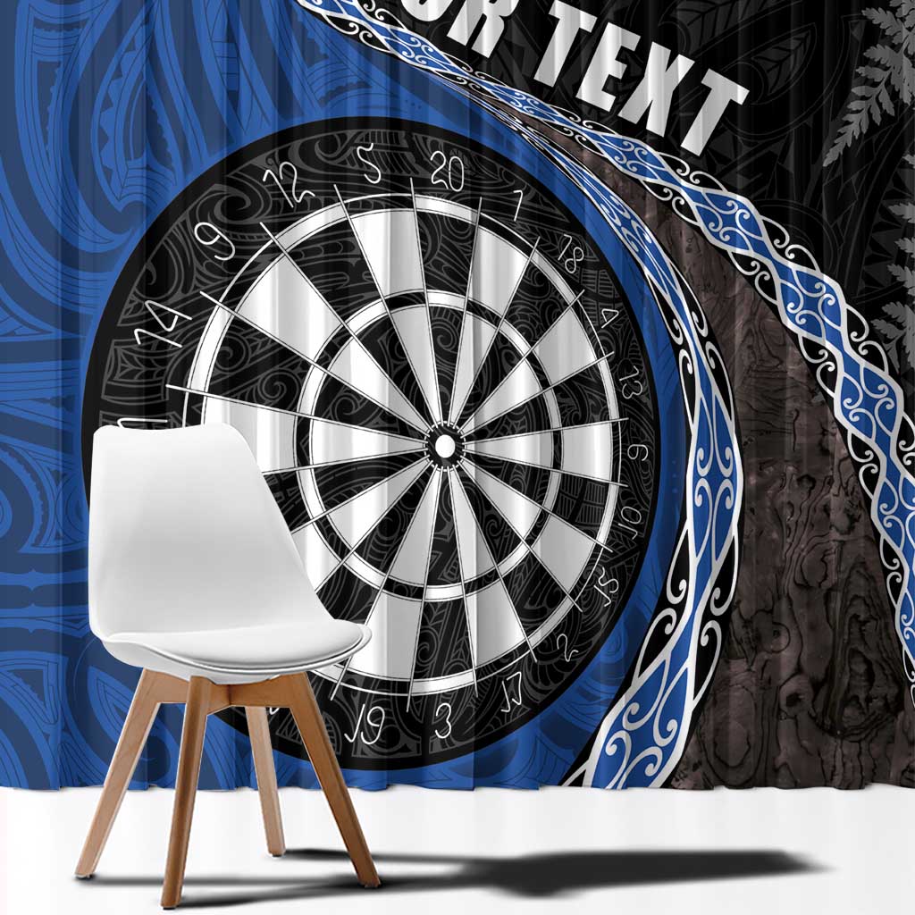 Personalised New Zealand Darts Window Curtain Koru Tribal Tattoo and Silver Fern Maori Pattern Blue Color