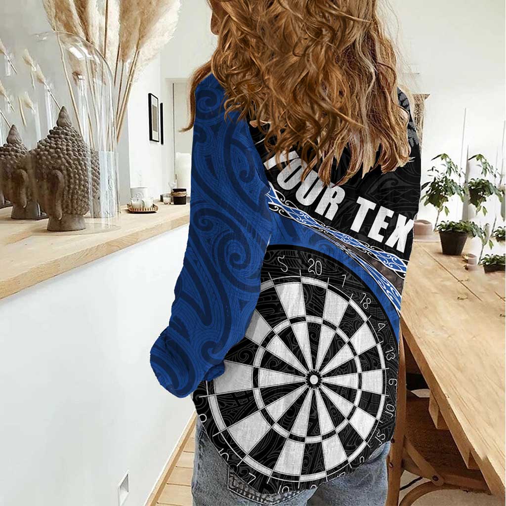Personalised New Zealand Darts Women Casual Shirt Koru Tribal Tattoo and Silver Fern Maori Pattern Blue Color LT03 - Polynesian Pride