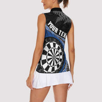 Personalised New Zealand Darts Women Sleeveless Polo Shirt Koru Tribal Tattoo and Silver Fern Maori Pattern Blue Color LT03 - Polynesian Pride