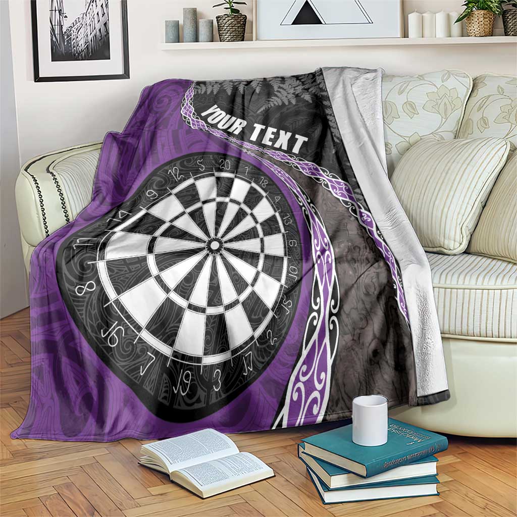 Personalised New Zealand Darts Blanket Koru Tribal Tattoo and Silver Fern Maori Pattern Purple Color