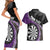 Personalised New Zealand Darts Couples Matching Short Sleeve Bodycon Dress and Hawaiian Shirt Koru Tribal Tattoo and Silver Fern Maori Pattern Purple Color