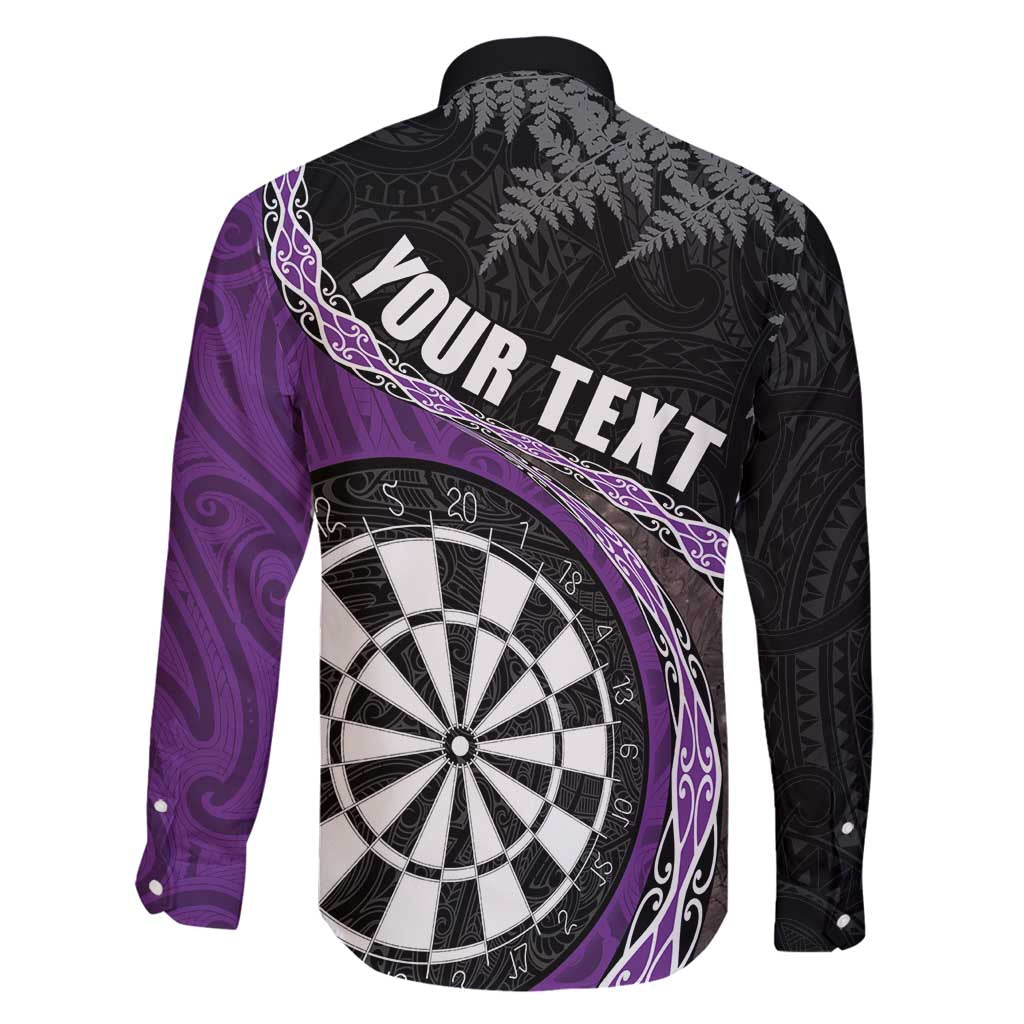 Personalised New Zealand Darts Family Matching Off Shoulder Maxi Dress and Hawaiian Shirt Koru Tribal Tattoo and Silver Fern Maori Pattern Purple Color LT03 - Polynesian Pride