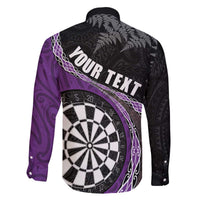 Personalised New Zealand Darts Family Matching Off Shoulder Short Dress and Hawaiian Shirt Koru Tribal Tattoo and Silver Fern Maori Pattern Purple Color LT03 - Polynesian Pride