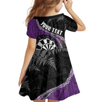 Personalised New Zealand Darts Family Matching Summer Maxi Dress and Hawaiian Shirt Koru Tribal Tattoo and Silver Fern Maori Pattern Purple Color LT03 - Polynesian Pride
