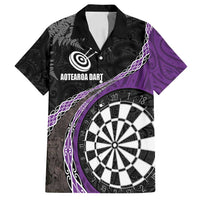 Personalised New Zealand Darts Family Matching Summer Maxi Dress and Hawaiian Shirt Koru Tribal Tattoo and Silver Fern Maori Pattern Purple Color LT03 Dad's Shirt - Short Sleeve Purple - Polynesian Pride