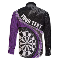 Personalised New Zealand Darts Family Matching Summer Maxi Dress and Hawaiian Shirt Koru Tribal Tattoo and Silver Fern Maori Pattern Purple Color LT03 - Polynesian Pride