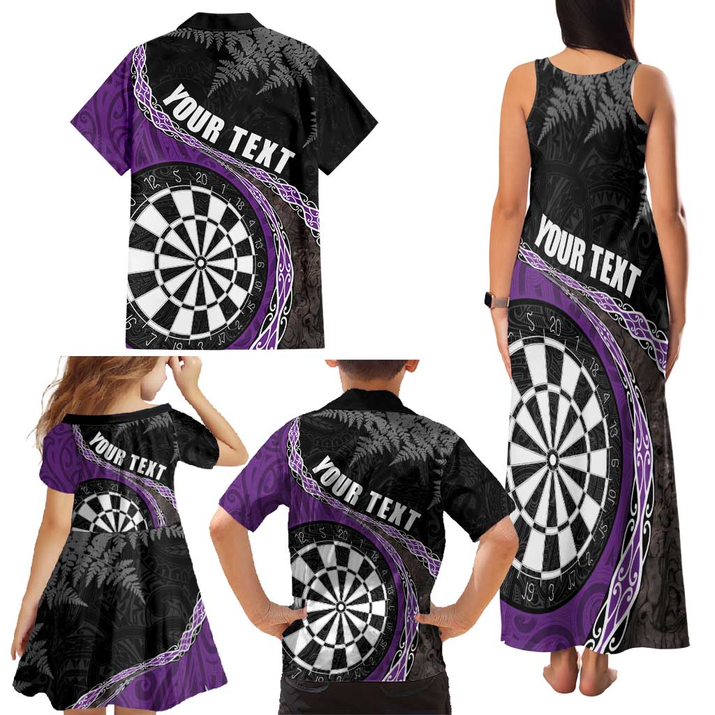 Personalised New Zealand Darts Family Matching Tank Maxi Dress and Hawaiian Shirt Koru Tribal Tattoo and Silver Fern Maori Pattern Purple Color LT03 - Polynesian Pride