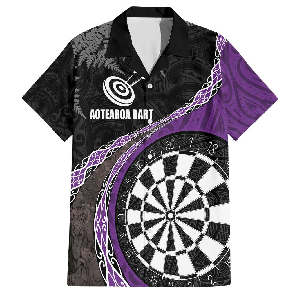 Personalised New Zealand Darts Family Matching Tank Maxi Dress and Hawaiian Shirt Koru Tribal Tattoo and Silver Fern Maori Pattern Purple Color LT03 Dad's Shirt - Short Sleeve Purple - Polynesian Pride