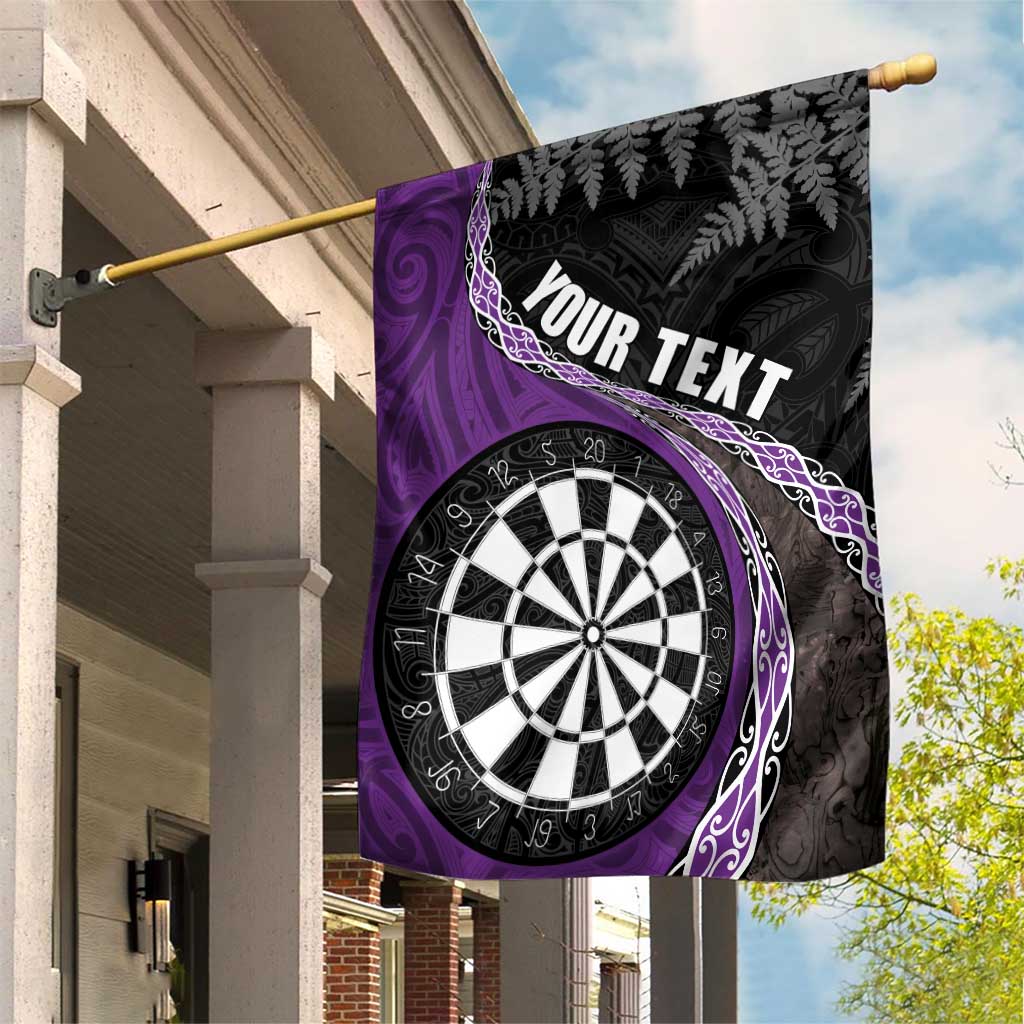 Personalised New Zealand Darts Garden Flag Koru Tribal Tattoo and Silver Fern Maori Pattern Purple Color