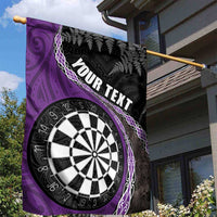 Personalised New Zealand Darts Garden Flag Koru Tribal Tattoo and Silver Fern Maori Pattern Purple Color
