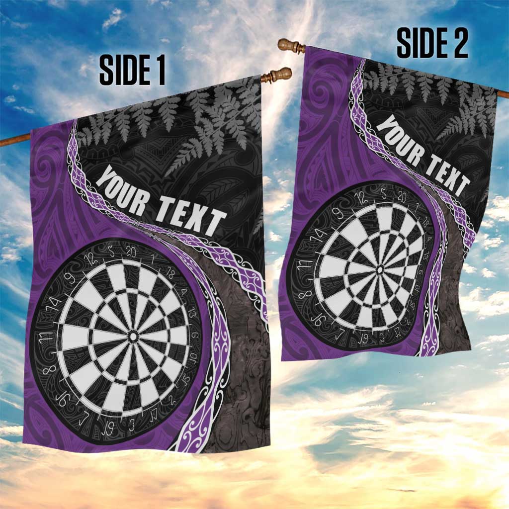 Personalised New Zealand Darts Garden Flag Koru Tribal Tattoo and Silver Fern Maori Pattern Purple Color