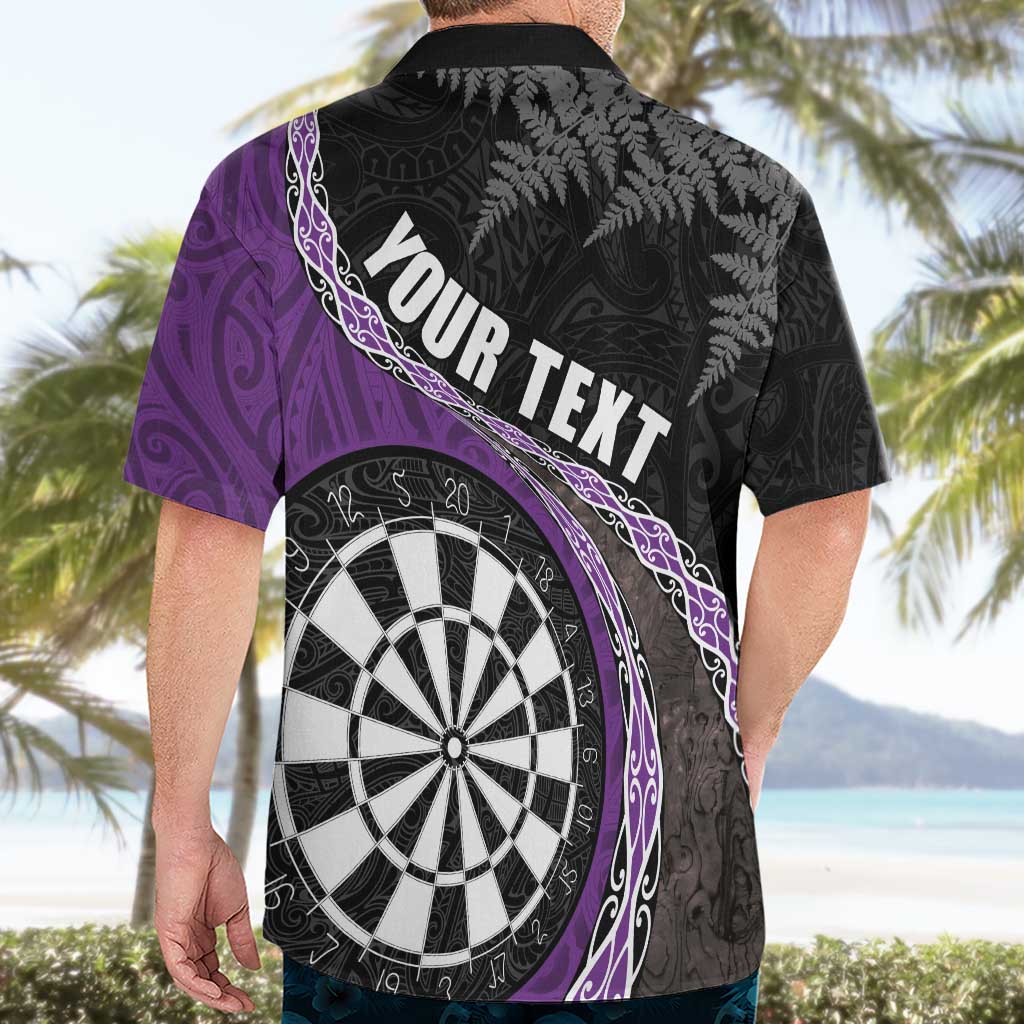 Personalised New Zealand Darts Hawaiian Shirt Koru Tribal Tattoo and Silver Fern Maori Pattern Purple Color LT03 - Polynesian Pride