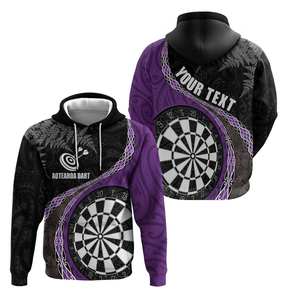 Personalised New Zealand Darts Hoodie Koru Tribal Tattoo and Silver Fern Maori Pattern Purple Color LT03 - Polynesian Pride