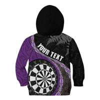 Personalised New Zealand Darts Kid Hoodie Koru Tribal Tattoo and Silver Fern Maori Pattern Purple Color