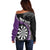 Personalised New Zealand Darts Off Shoulder Sweater Koru Tribal Tattoo and Silver Fern Maori Pattern Purple Color