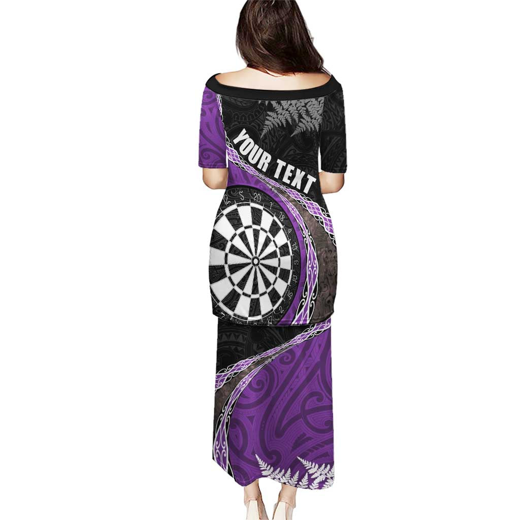 Personalised New Zealand Darts Puletasi Koru Tribal Tattoo and Silver Fern Maori Pattern Purple Color