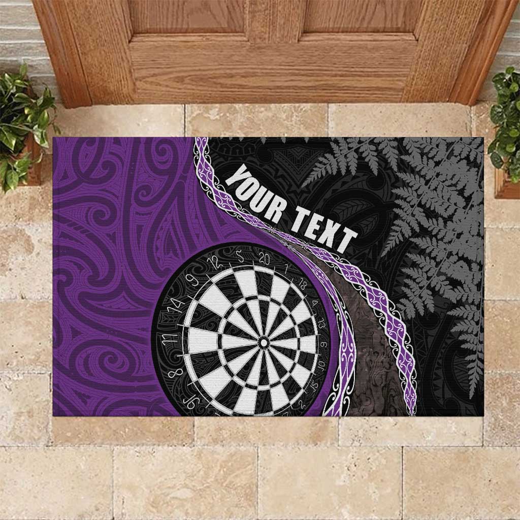 Personalised New Zealand Darts Rubber Doormat Koru Tribal Tattoo and Silver Fern Maori Pattern Purple Color