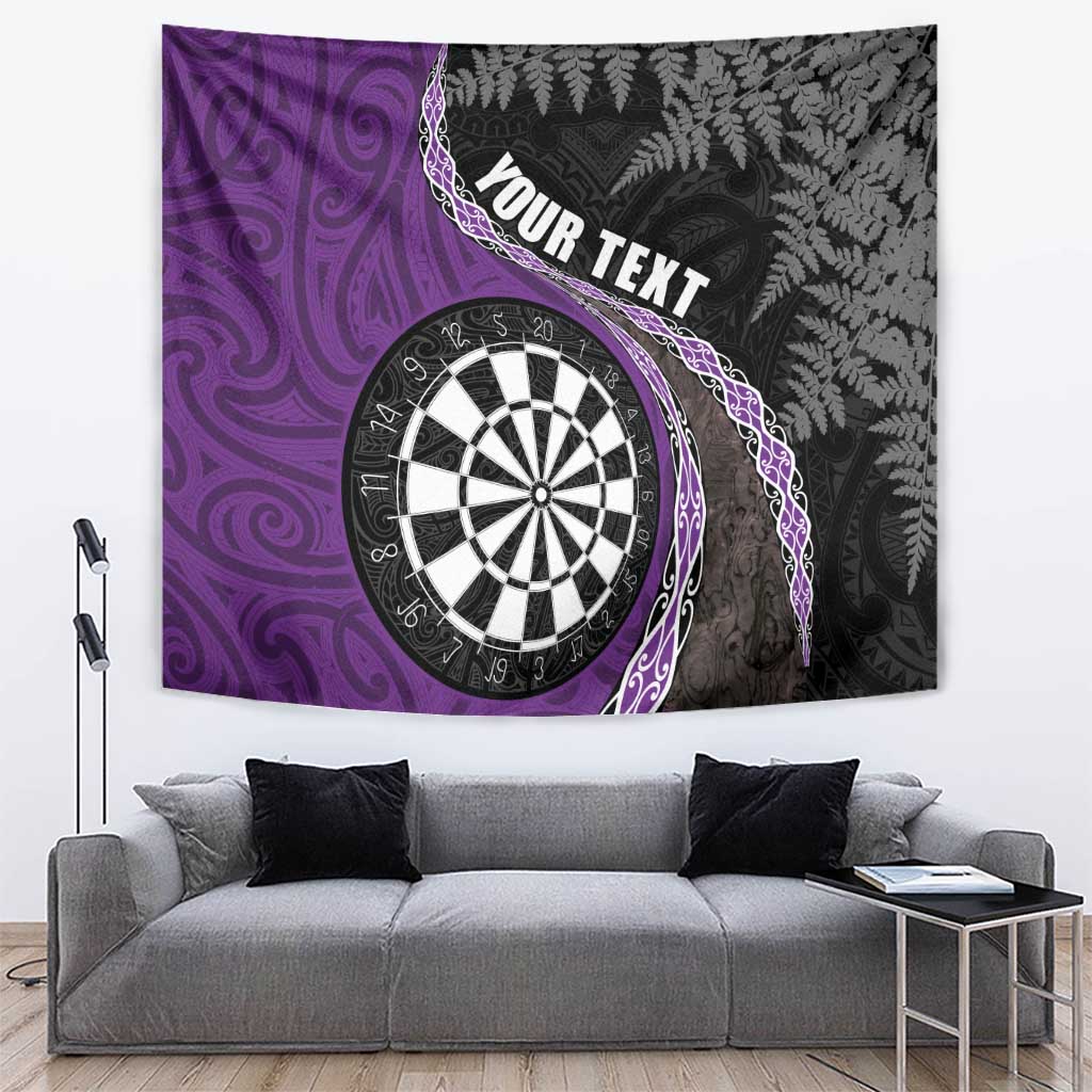 Personalised New Zealand Darts Tapestry Koru Tribal Tattoo and Silver Fern Maori Pattern Purple Color