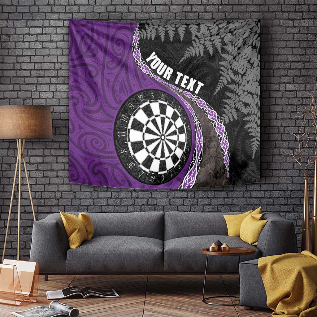 Personalised New Zealand Darts Tapestry Koru Tribal Tattoo and Silver Fern Maori Pattern Purple Color LT03 - Polynesian Pride