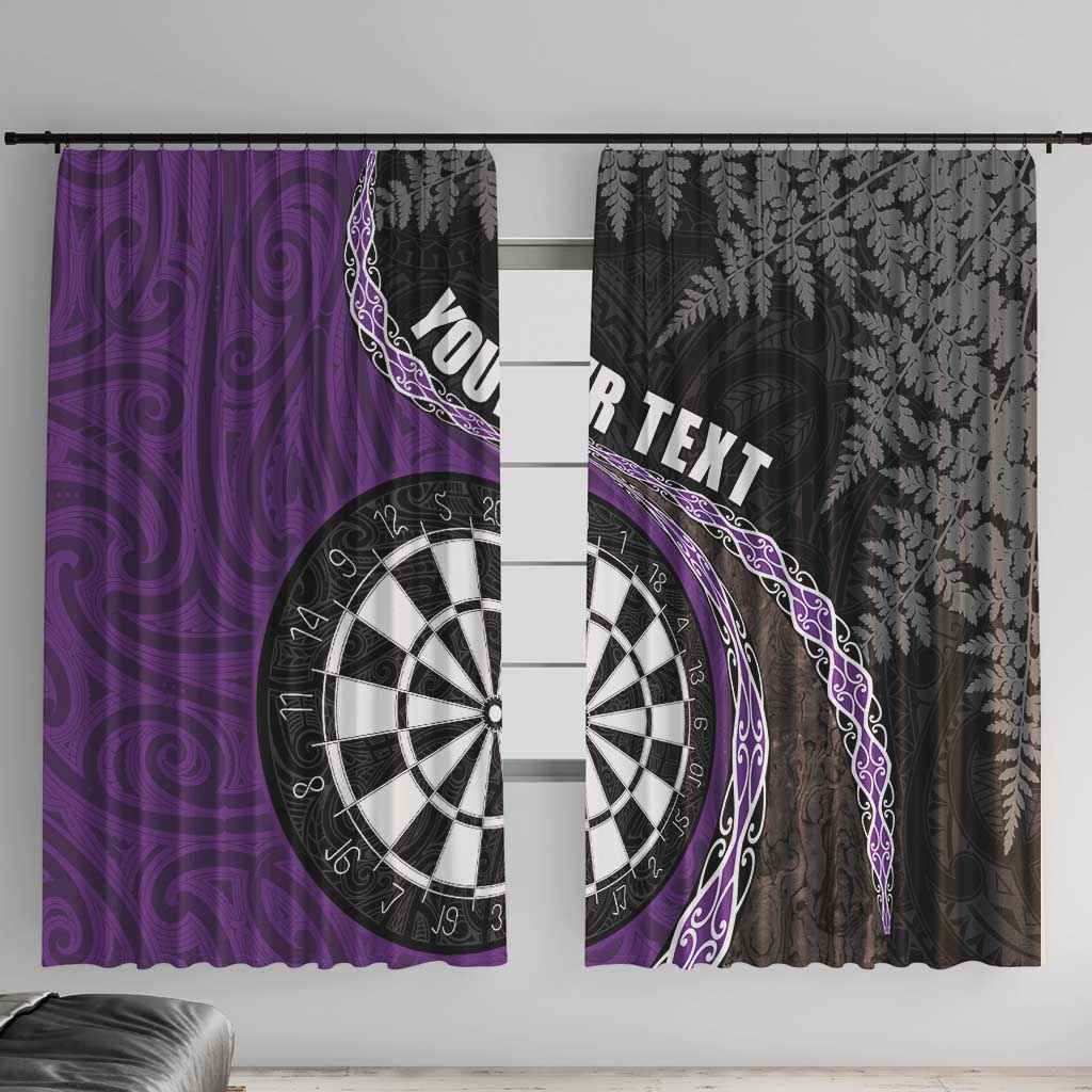 Personalised New Zealand Darts Window Curtain Koru Tribal Tattoo and Silver Fern Maori Pattern Purple Color