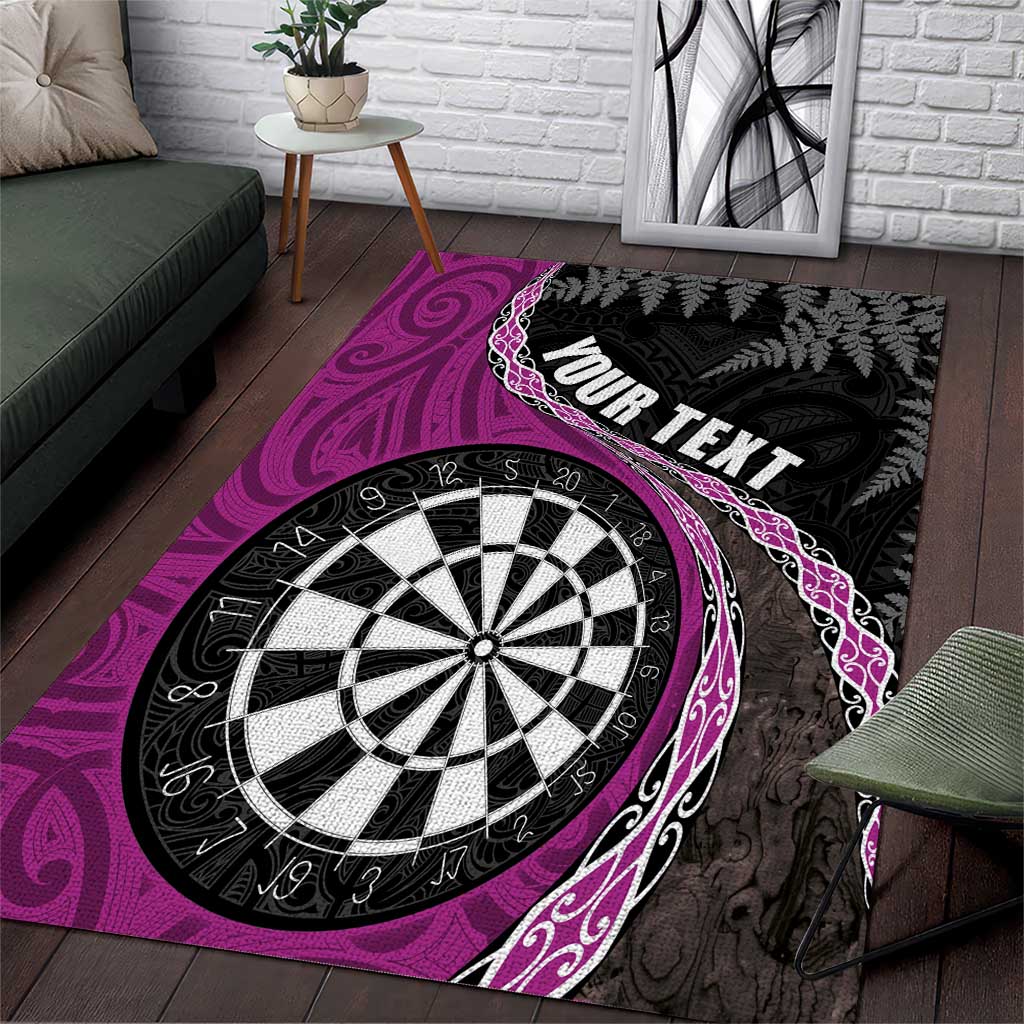 Personalised New Zealand Darts Area Rug Koru Tribal Tattoo and Silver Fern Maori Pattern Pink Color