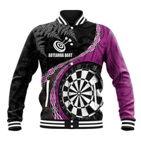 Personalised New Zealand Darts Baseball Jacket Koru Tribal Tattoo and Silver Fern Maori Pattern Pink Color LT03 Unisex Pink - Polynesian Pride