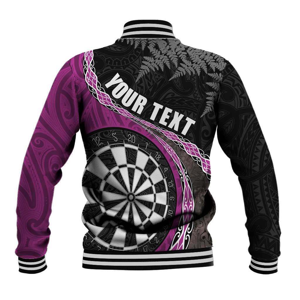 Personalised New Zealand Darts Baseball Jacket Koru Tribal Tattoo and Silver Fern Maori Pattern Pink Color LT03 - Polynesian Pride
