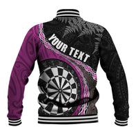 Personalised New Zealand Darts Baseball Jacket Koru Tribal Tattoo and Silver Fern Maori Pattern Pink Color LT03 - Polynesian Pride