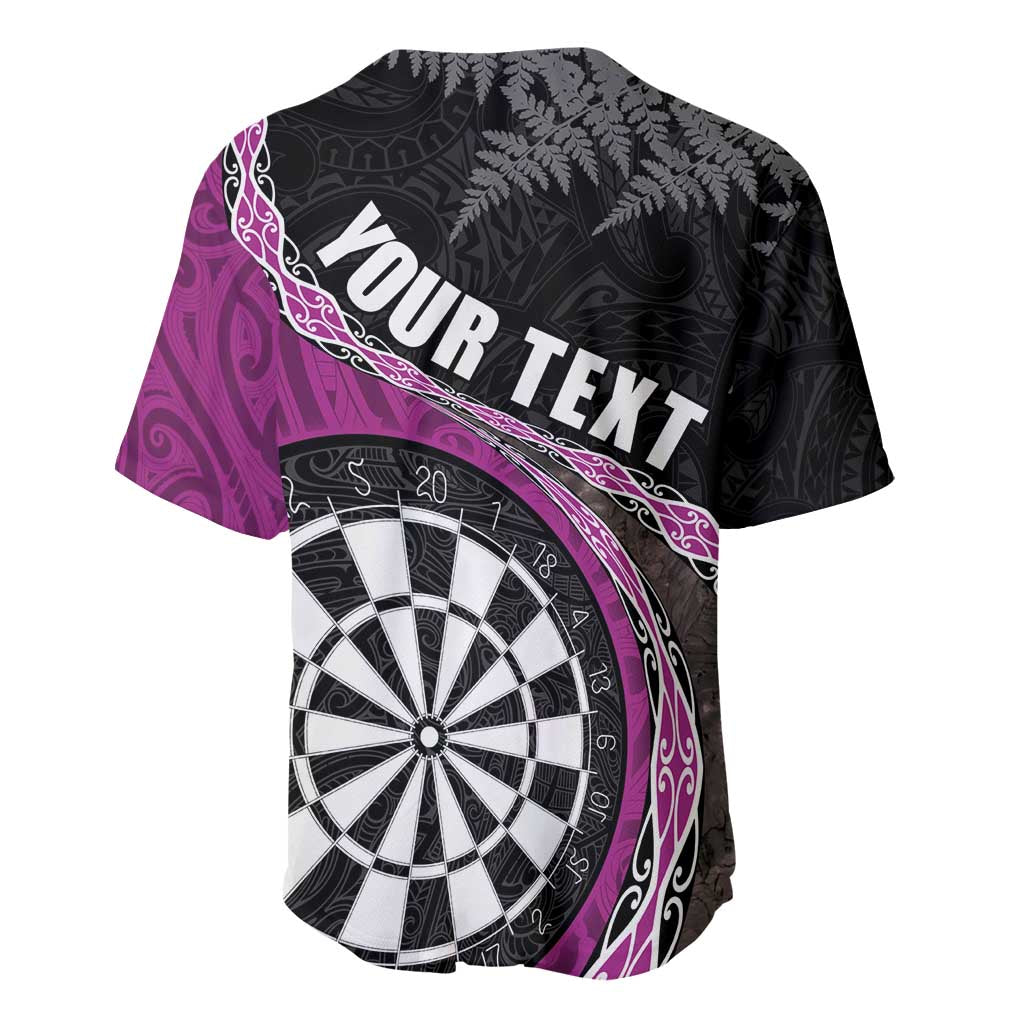 Personalised New Zealand Darts Baseball Jersey Koru Tribal Tattoo and Silver Fern Maori Pattern Pink Color LT03 - Polynesian Pride