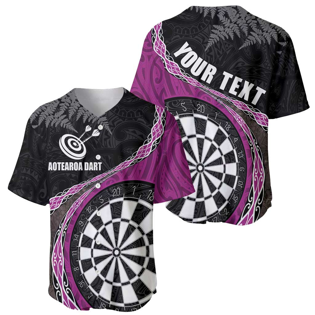 Personalised New Zealand Darts Baseball Jersey Koru Tribal Tattoo and Silver Fern Maori Pattern Pink Color LT03 - Polynesian Pride