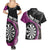 Personalised New Zealand Darts Couples Matching Summer Maxi Dress and Hawaiian Shirt Koru Tribal Tattoo and Silver Fern Maori Pattern Pink Color