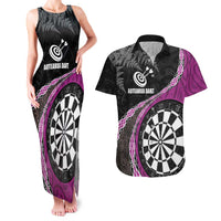 Personalised New Zealand Darts Couples Matching Tank Maxi Dress and Hawaiian Shirt Koru Tribal Tattoo and Silver Fern Maori Pattern Pink Color LT03 Pink - Polynesian Pride