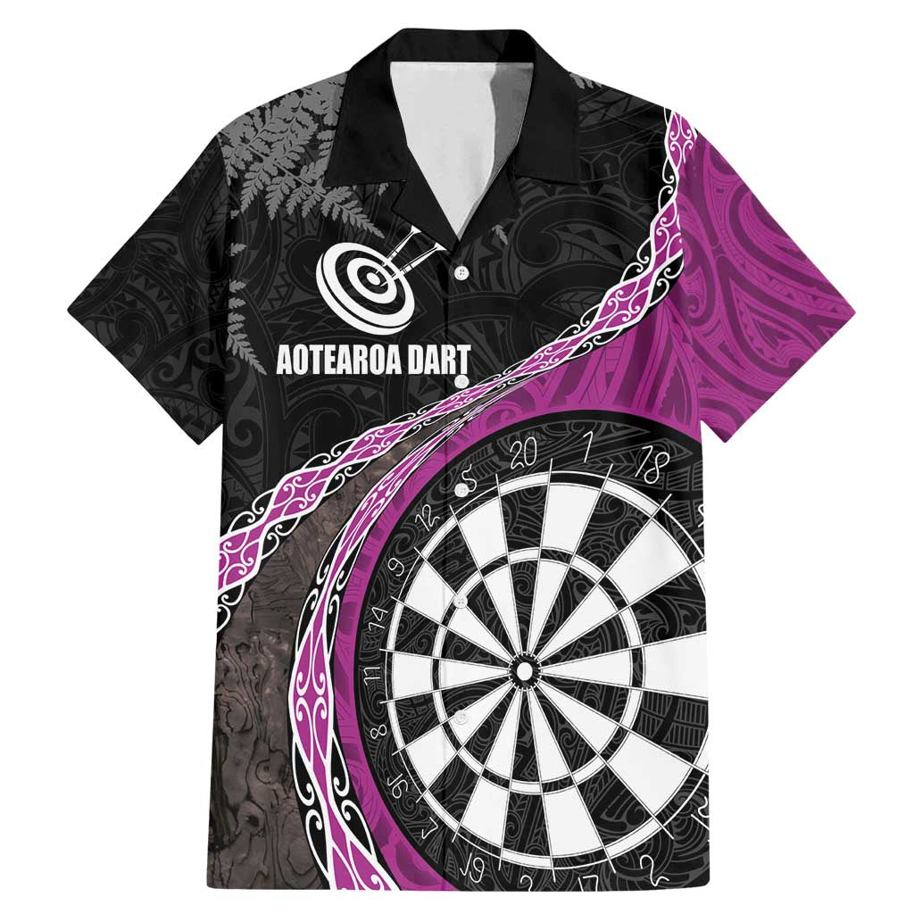 Personalised New Zealand Darts Family Matching Mermaid Dress and Hawaiian Shirt Koru Tribal Tattoo and Silver Fern Maori Pattern Pink Color LT03 Dad's Shirt - Short Sleeve Pink - Polynesian Pride