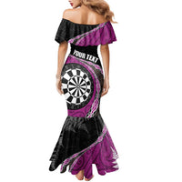 Personalised New Zealand Darts Family Matching Mermaid Dress and Hawaiian Shirt Koru Tribal Tattoo and Silver Fern Maori Pattern Pink Color LT03 - Polynesian Pride