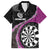 Personalised New Zealand Darts Family Matching Off The Shoulder Long Sleeve Dress and Hawaiian Shirt Koru Tribal Tattoo and Silver Fern Maori Pattern Pink Color