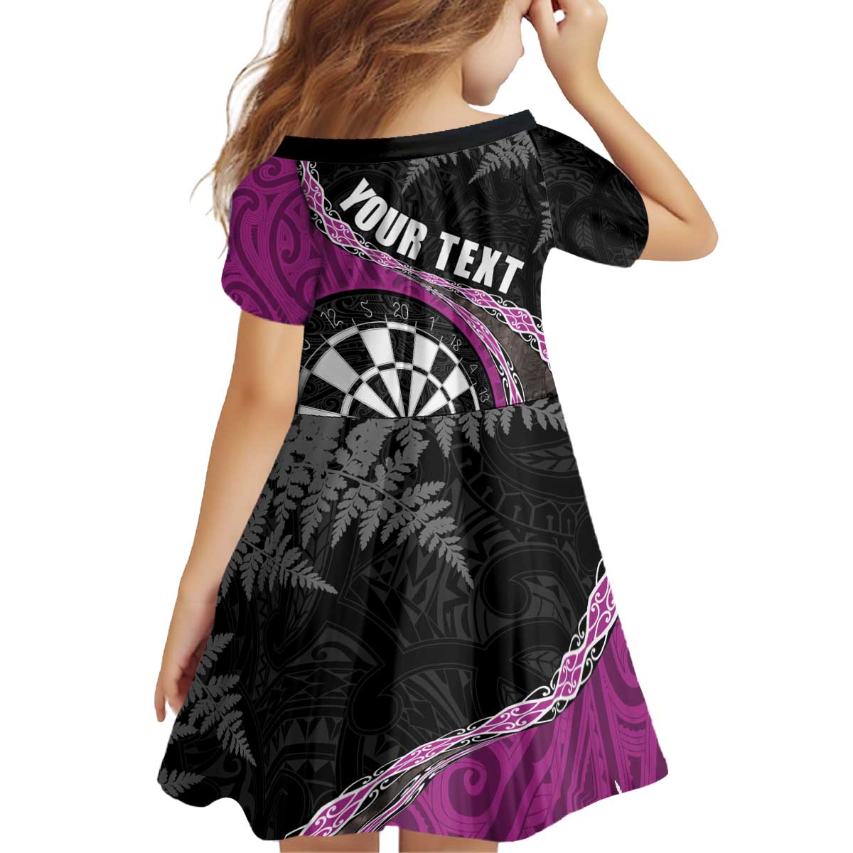 Personalised New Zealand Darts Family Matching Puletasi and Hawaiian Shirt Koru Tribal Tattoo and Silver Fern Maori Pattern Pink Color LT03 - Polynesian Pride