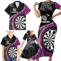 Personalised New Zealand Darts Family Matching Short Sleeve Bodycon Dress and Hawaiian Shirt Koru Tribal Tattoo and Silver Fern Maori Pattern Pink Color LT03 - Polynesian Pride